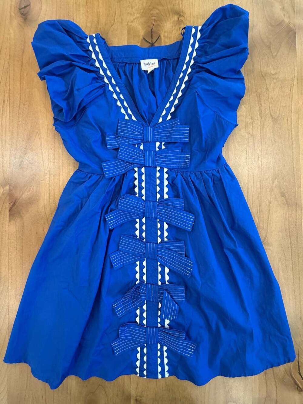 Peach Love California Mini Dress Size S Blue White Bows